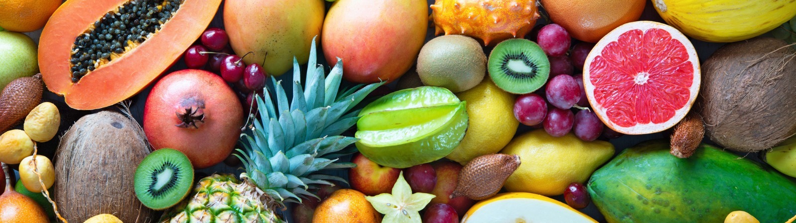 Assortment of colorful, tropical fruits